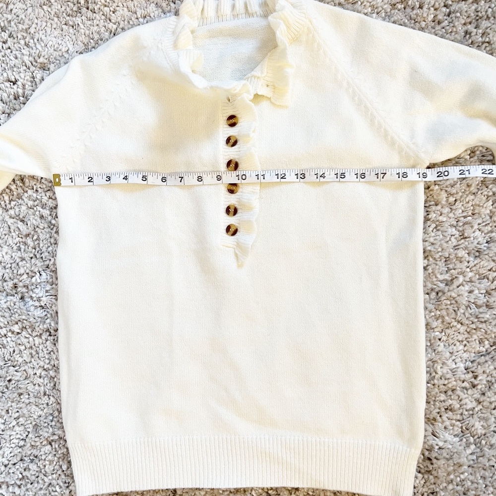 Women's Round Neck Button Down Knit Ribbed Sweater with Ruffles Size Small - Picture 7 of 10